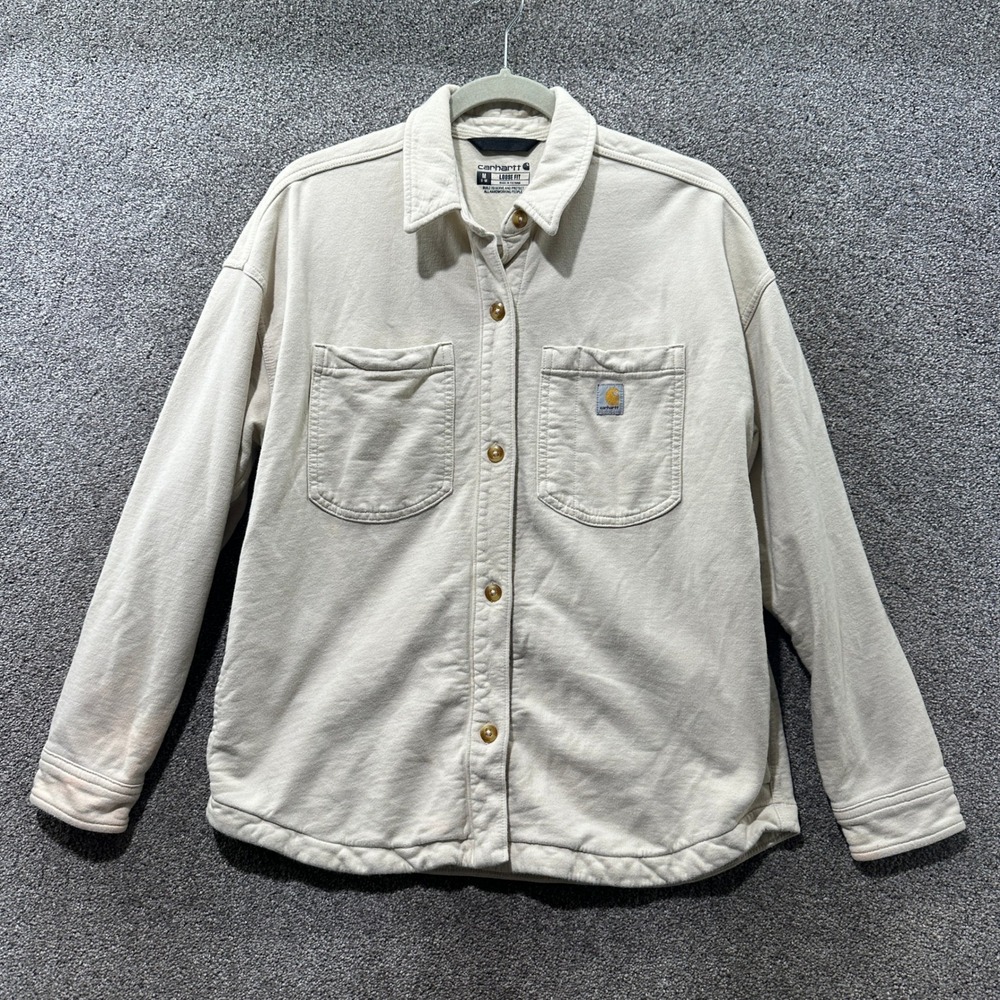 Carhartt Loose Fit Shirt Jacket Cream Cotton Shacket Womens Medium Layering